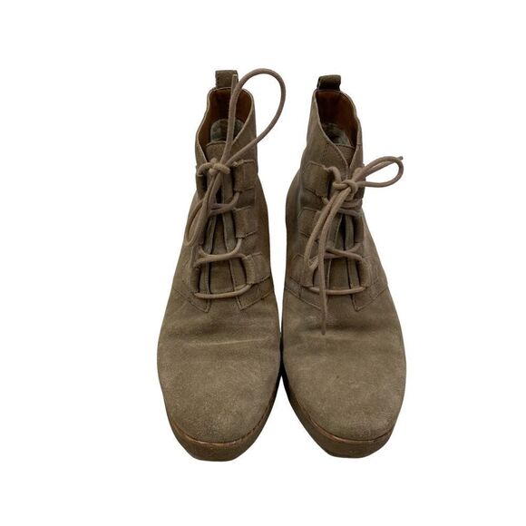 Lucky Brand Jaemma Tan Suede Leather Wedge Ankle Boots Size 8 - Picture 2 of 9